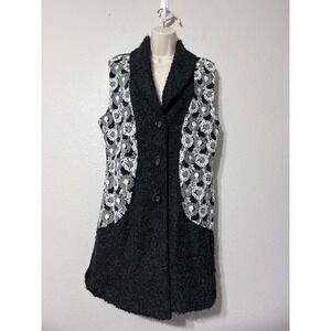 Sioni Studio Womens Large Black Wool Mohair Blend Floral Crochet Boucle Vest